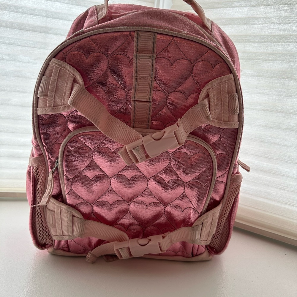 Pottery Barn Pink Metallic Hearts Backpack